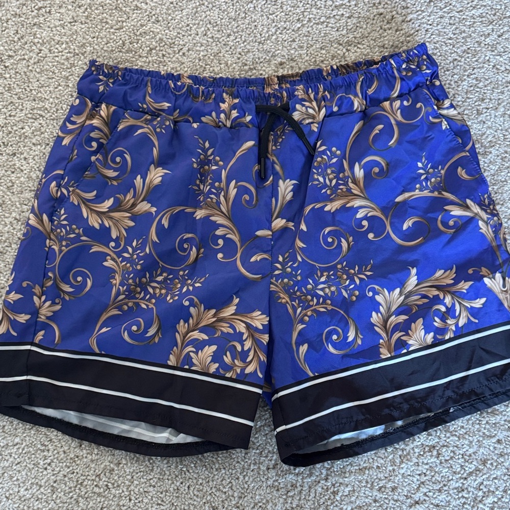 Boohoo Blue and Gold Swim Trunks